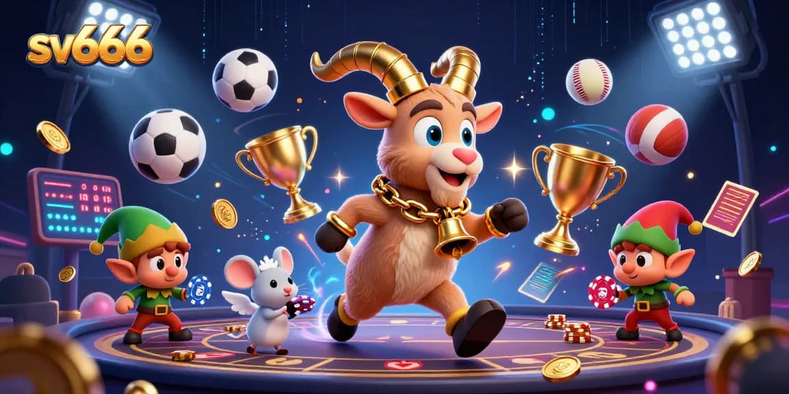 Experience thrilling gameplay at sv666’s vibrant casino with a festive cartoon scene featuring playful characters.