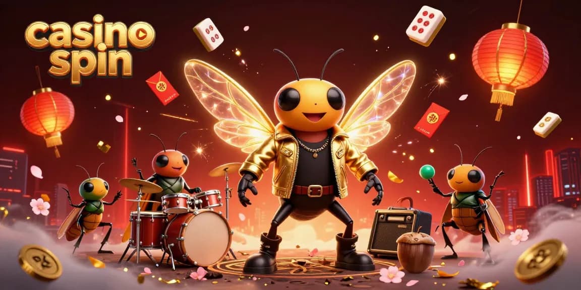 Experience the excitement of casino spin with animated characters and festive elements in a vibrant celebration.