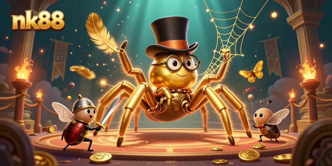 Win big at nk88 with a giant tarantula and beetle knight battling in a vibrant casino adventure.