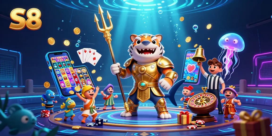 S8 offers thrilling underwater casino action featuring a fierce tiger shark and vibrant slot games.
