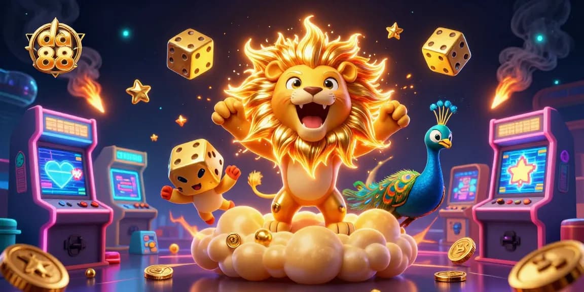 Experience the excitement of da 88 with vibrant casino-themed 3D illustration showcasing elements of gaming.