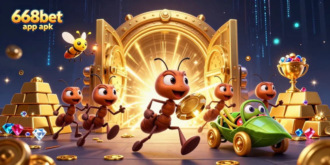 Experience the thrill of the 668bet app apk with cartoon heist ants and golden treasures.