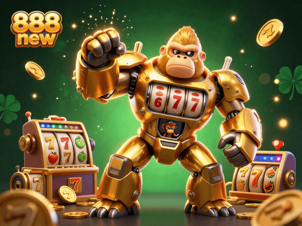 Experience thrilling gaming with 888 new featuring a mechanical gorilla mech bursting with slot themes.