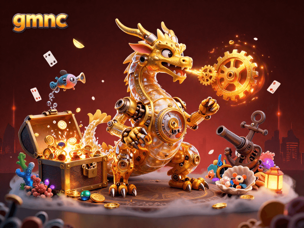 Experience the thrill at gmnc with golden dragon animations and vibrant game elements in this immersive casino scene.