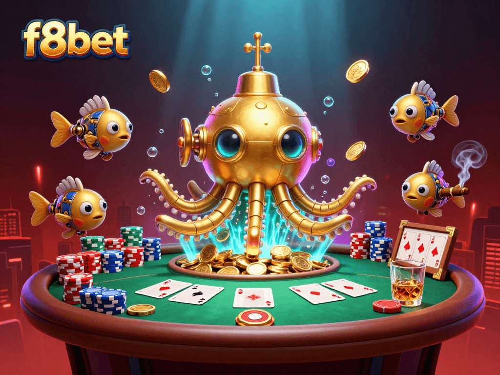 Experience the thrill of f8bet with this immersive underwater casino scene featuring golden pirates and poker elements.