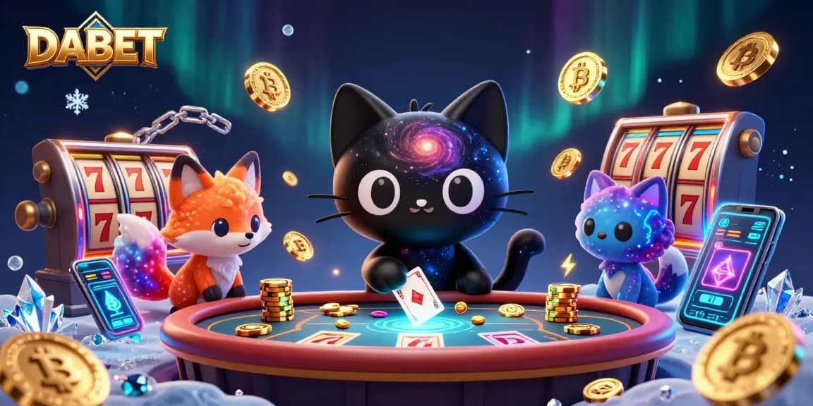 DABET engages players with captivating cosmic casino elements and glowing crypto coins during betting action.