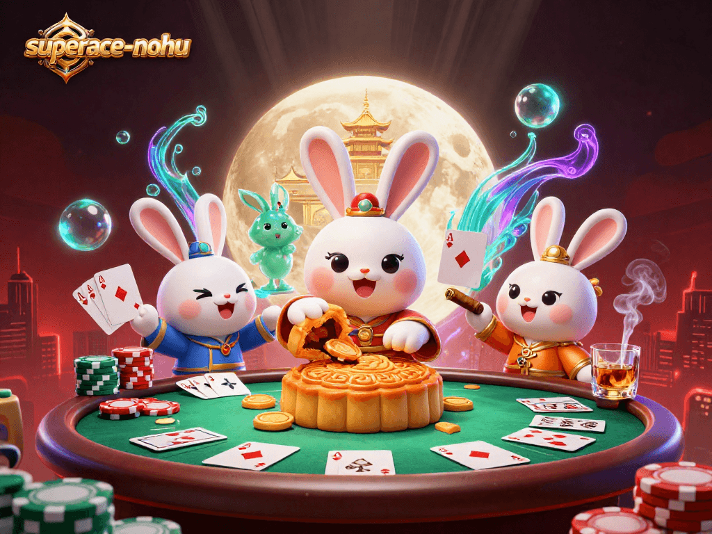 Experience thrilling gameplay with superace-nohu, featuring a lively moon scene packed with poker elements.