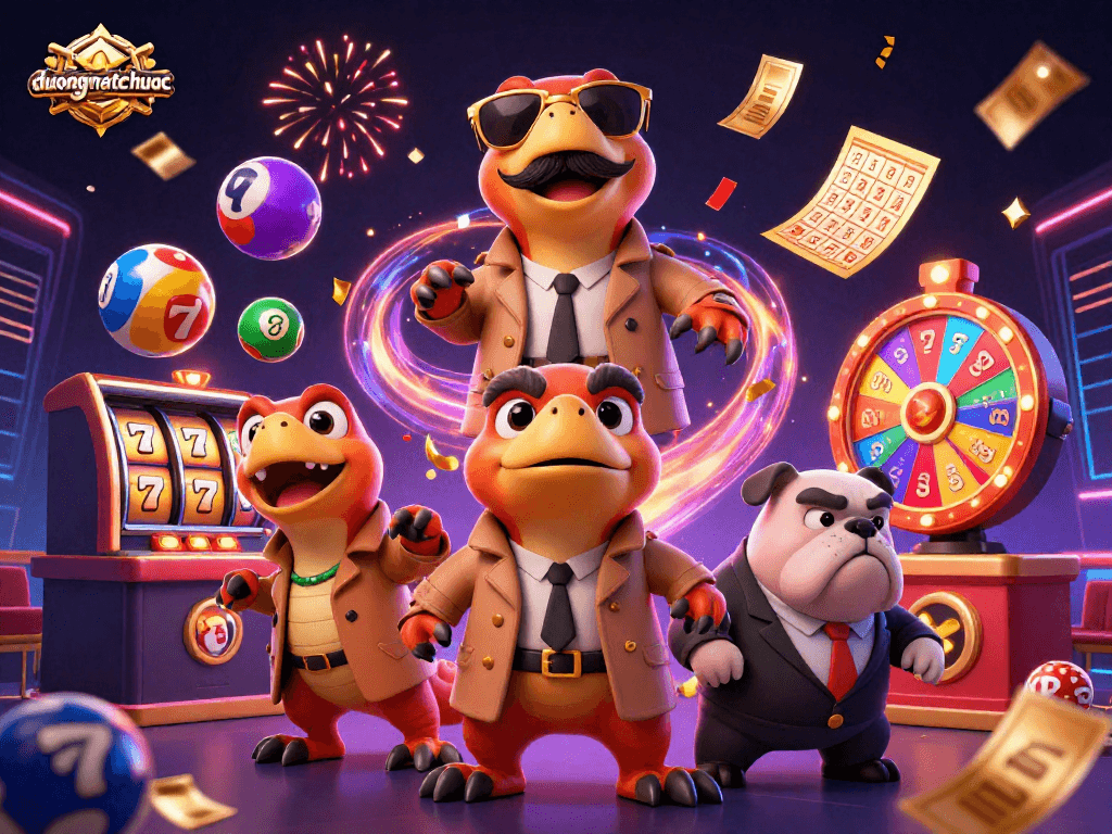 Experience duongmatchuoc excitement with raptors in a trench coat entering a VIP casino lounge.