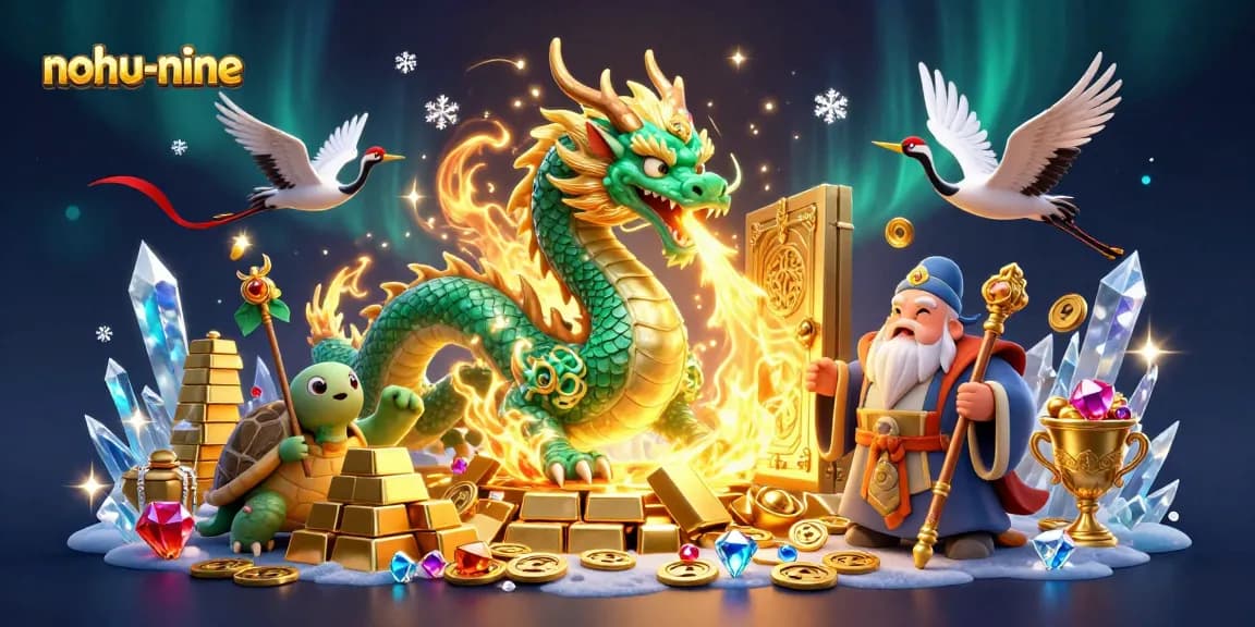 Experience the thrill of nohu-nine with a vibrant casino scene featuring mystical characters and treasure.