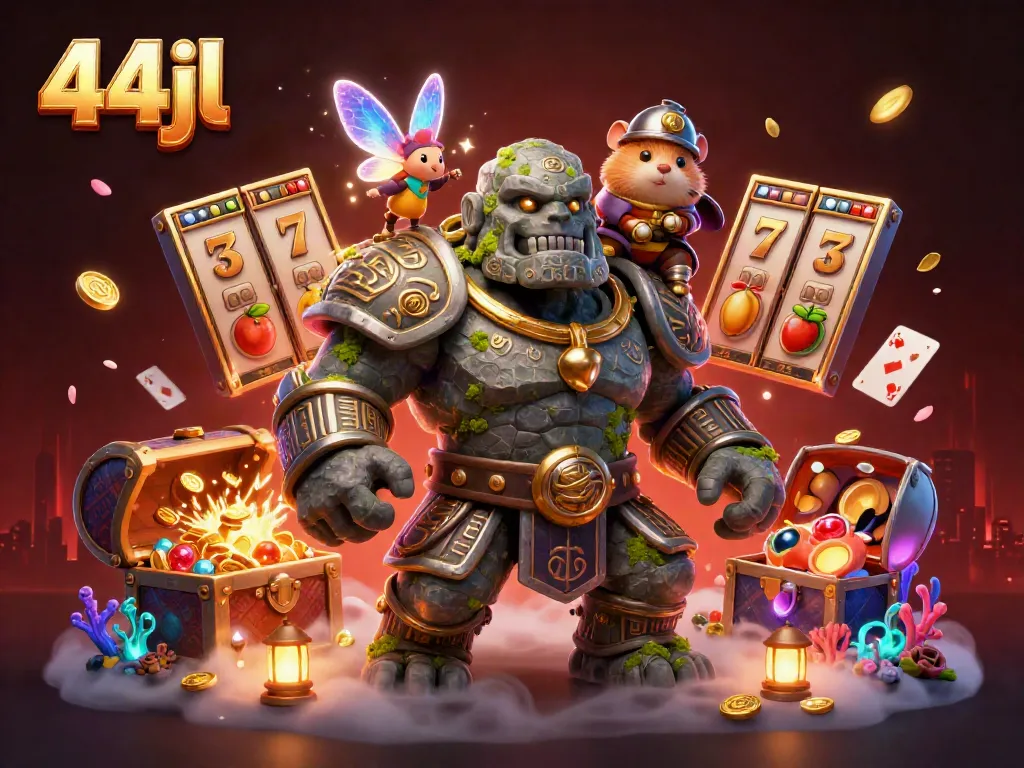 Unleash your luck with 44jl as the golem, fairy, and knight unveil a treasure-filled slot adventure.