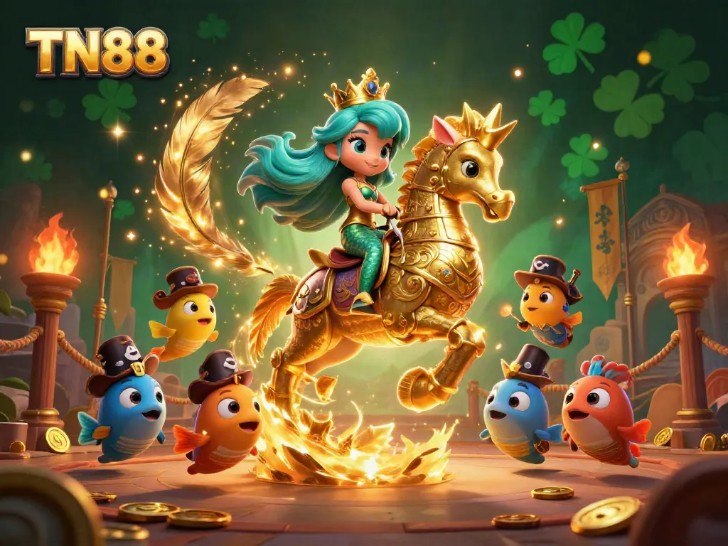 Experience the thrill of TN88 with a dynamic casino scene featuring vibrant characters and rich details.