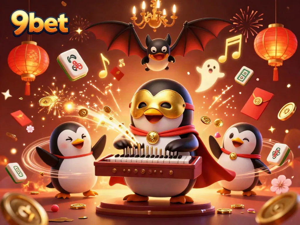 Engage in thrilling gaming at 9bet with a vibrant casino illustration featuring festive elements.