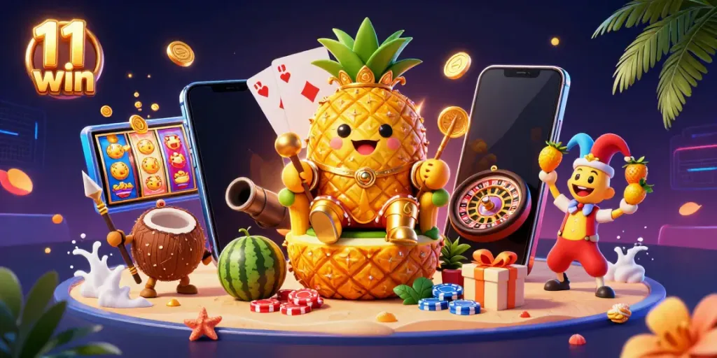 Spin the reel and win big at 11 win with vibrant animated casino characters and game elements.