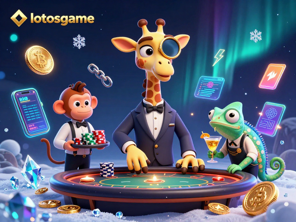 Elevate your gameplay with lotosgame's thrilling VIP poker scene featuring a high-roller giraffe and friends.