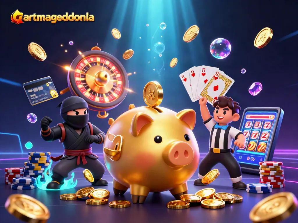 artmageddonla unleashes fun with a golden piggy bank sumo wrestler in a vibrant casino scene.