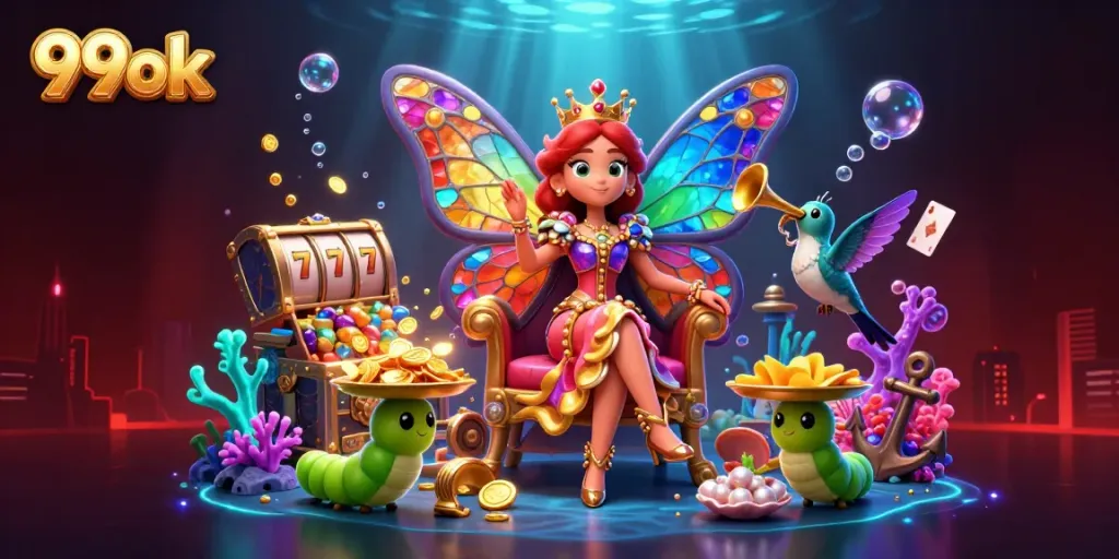 Experience thrilling 99ok gameplay with vibrant casino elements in a rich, detailed scene.