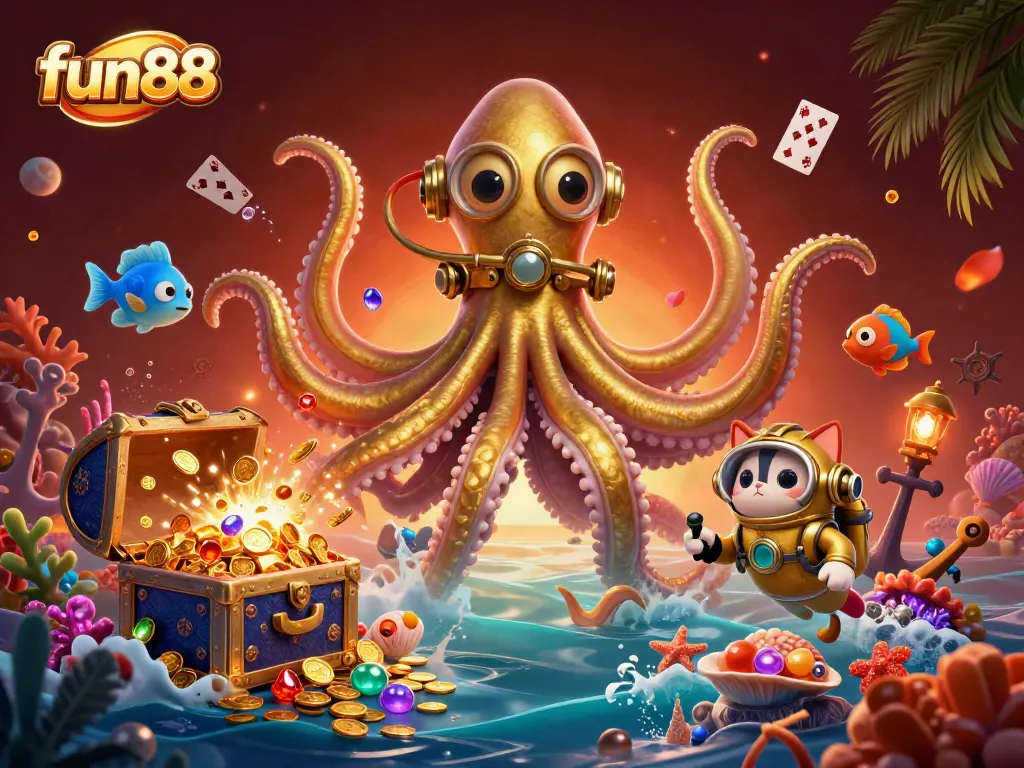 Play exciting games at fun88 with this vibrant underwater casino scene featuring captivating characters.