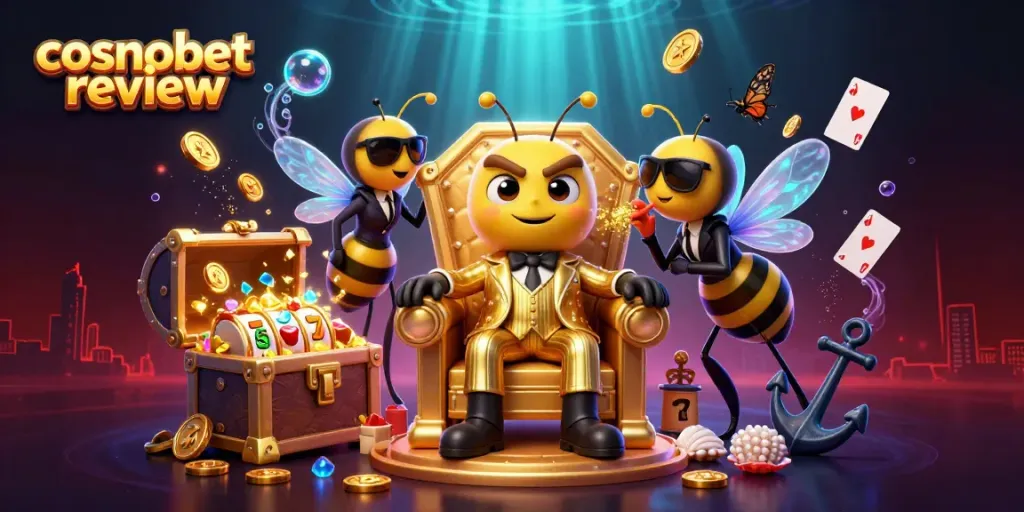 Engage with the ultimate cosmobet review featuring a vibrant casino-themed illustration.