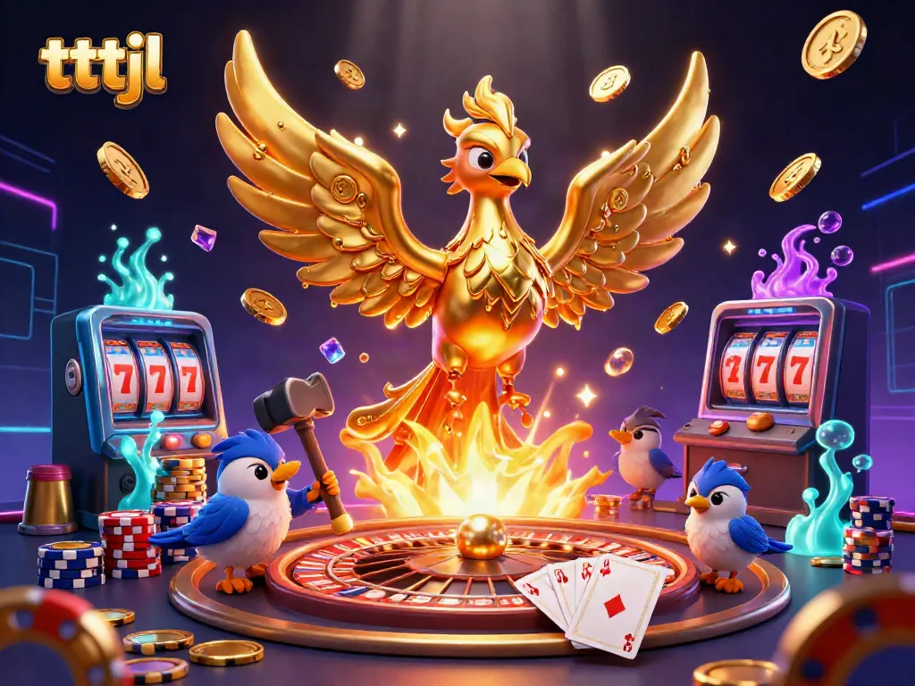 Experience the excitement of tttjl with vibrant casino elements and a golden phoenix illustration.