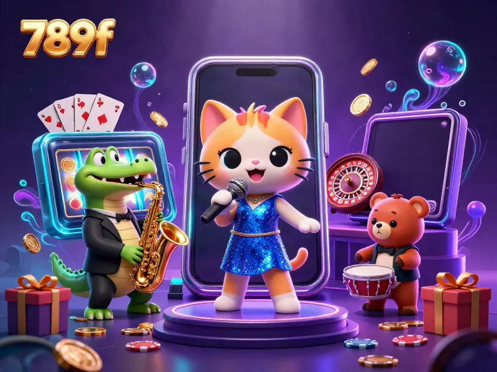 Experience winning moments at 789f's casino scene with vibrant characters and games.