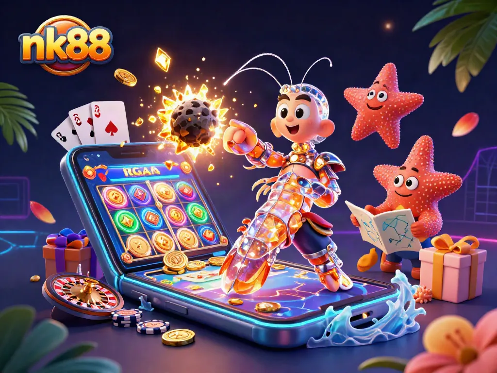 Engage with nk88's thrilling casino adventure as a mantis shrimp unleashes slot game excitement.