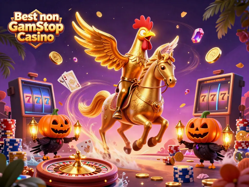 Experience the thrill and excitement of the Best non Gamstop Casino with dazzling golds and vibrant elements.