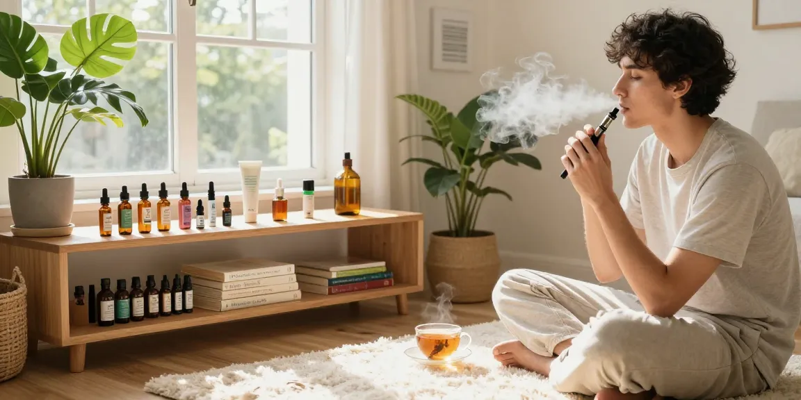 thc vape uk featured in wellness corner with premium CBD products, plant, and relaxing ambiance