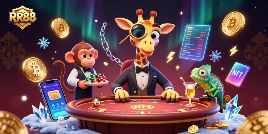 Experience the thrilling world of RR88 as you wager at the lively casino with high-roller giraffe and friends.