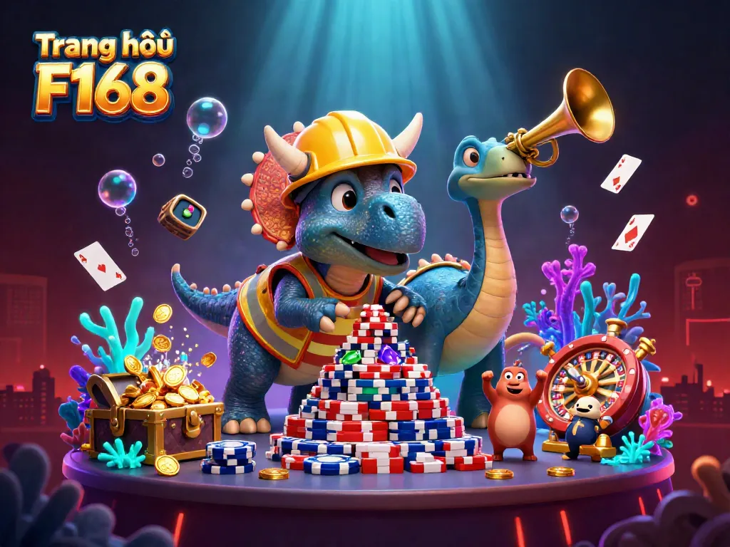 Experience the excitement of gambling at Trang chủ F168 with a lively underwater casino scene featuring a triceratops and parasaurolophus.