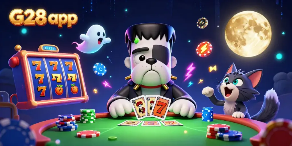 Join the G28 app adventure with ghoulish characters at a vibrant casino!