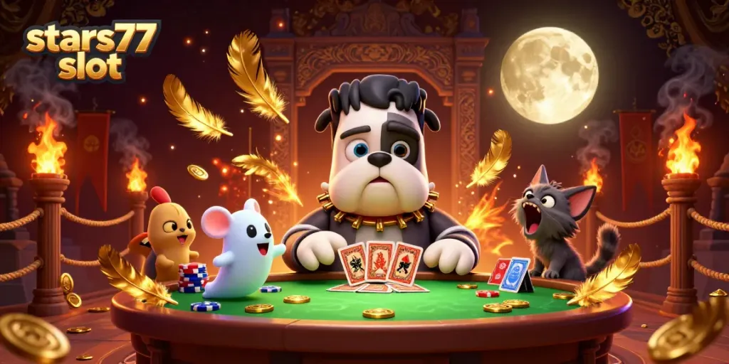 Mengaktifkan permainan di stars77 slot dengan karakter menyeramkan dan elemen kasino.