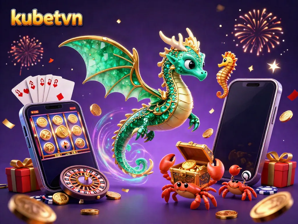 Experience the thrilling 3D casino world of kubetvn with vibrant dragons and magical casino elements.