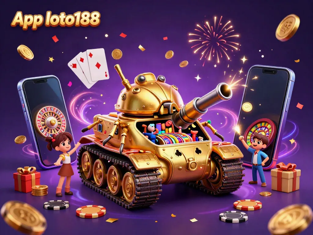 Win big with the App loto188 in this vibrant, festive casino showdown illustration.
