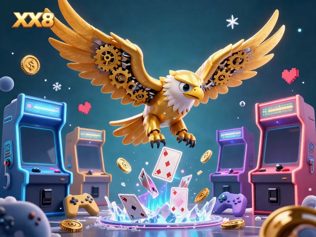 Experience thrilling gameplay at XX8 with vibrant gaming elements and a majestic eagle.