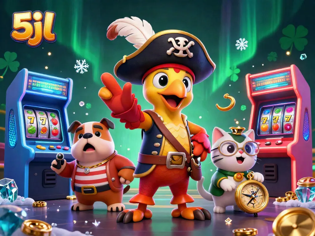Experience 5jl action with a lively 3D casino scene filled with vibrant game elements and charming characters.