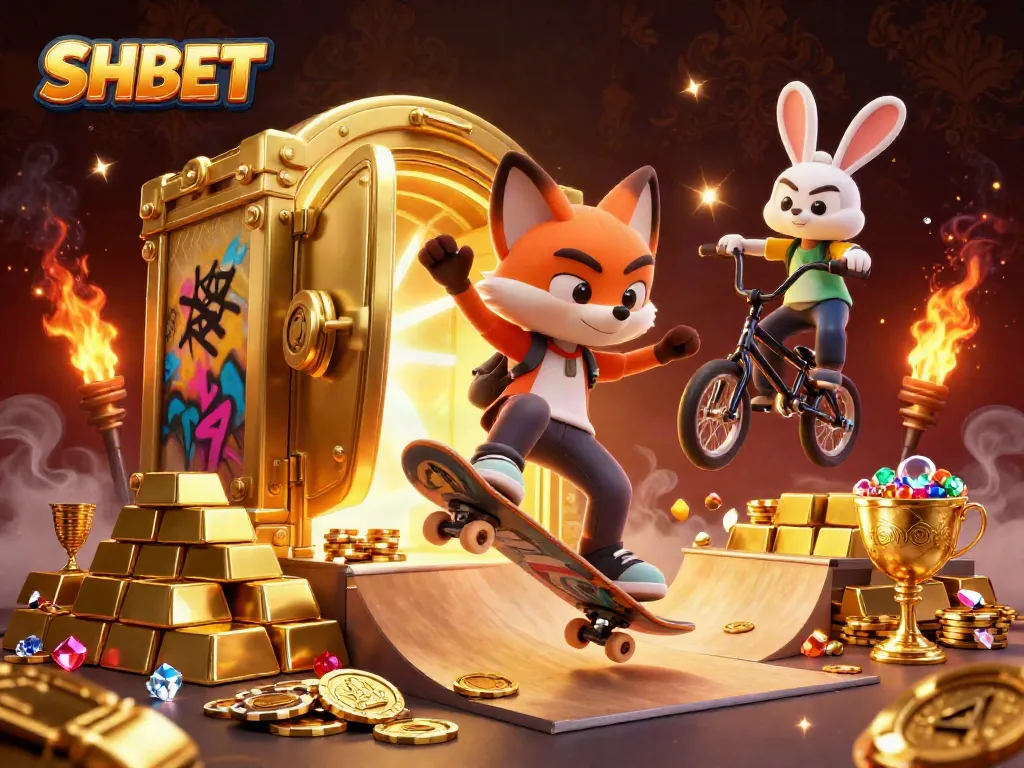 Experience SHBET's thrilling gaming adventure with a vibrant 3D casino scene full of excitement.