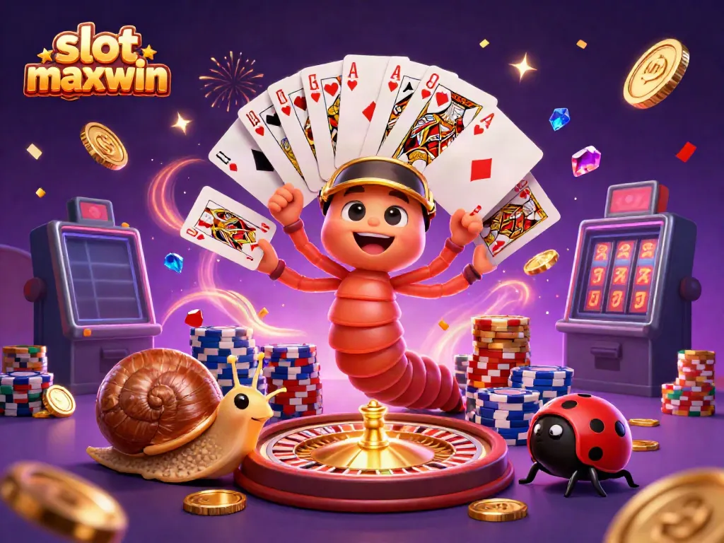 Experience thrilling slot maxwin action with lively casino characters amidst cascading coins and dynamic visuals.