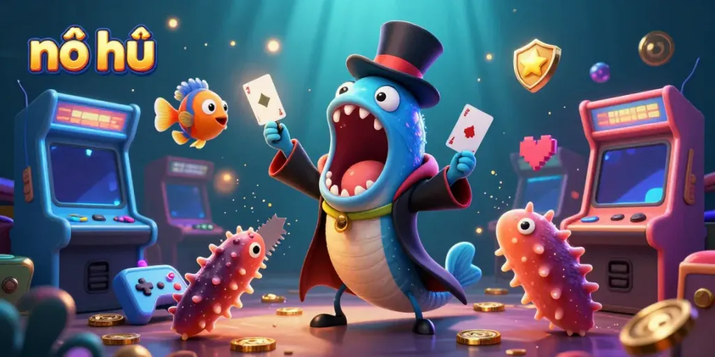 Experience thrilling nổ hũ with vibrant casino elements and captivating characters in an underwater scene.