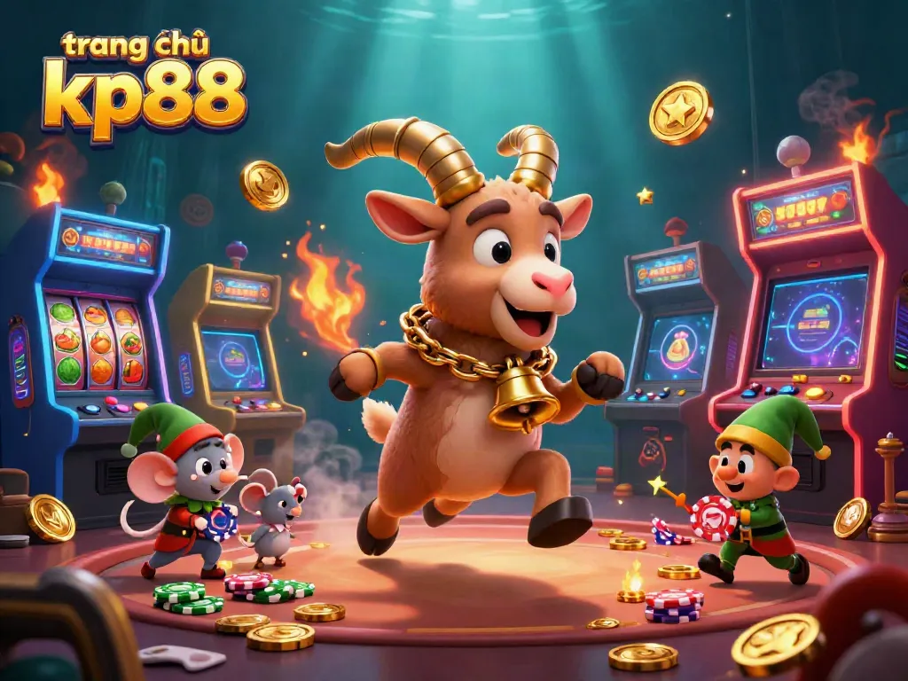 Engage with exciting games at trang chủ kp88, featuring a whimsical casino scene with vibrant characters.