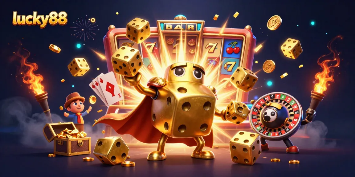 Experience the thrill with lucky88's captivating 3D casino illustration showcasing dynamic gaming elements.
