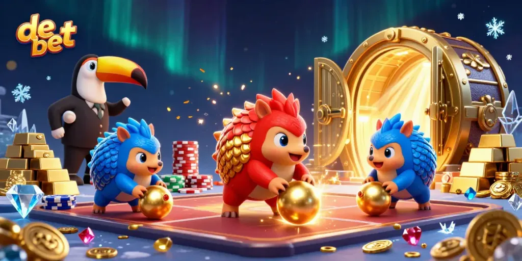 Experience the thrill of de bet with rival pangolins bowling through poker chips in a vibrant casino scene.