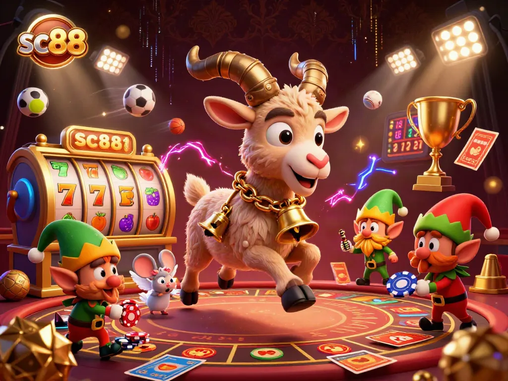sc88 features a festive Krampus running a casino with lively characters and dynamic betting action.