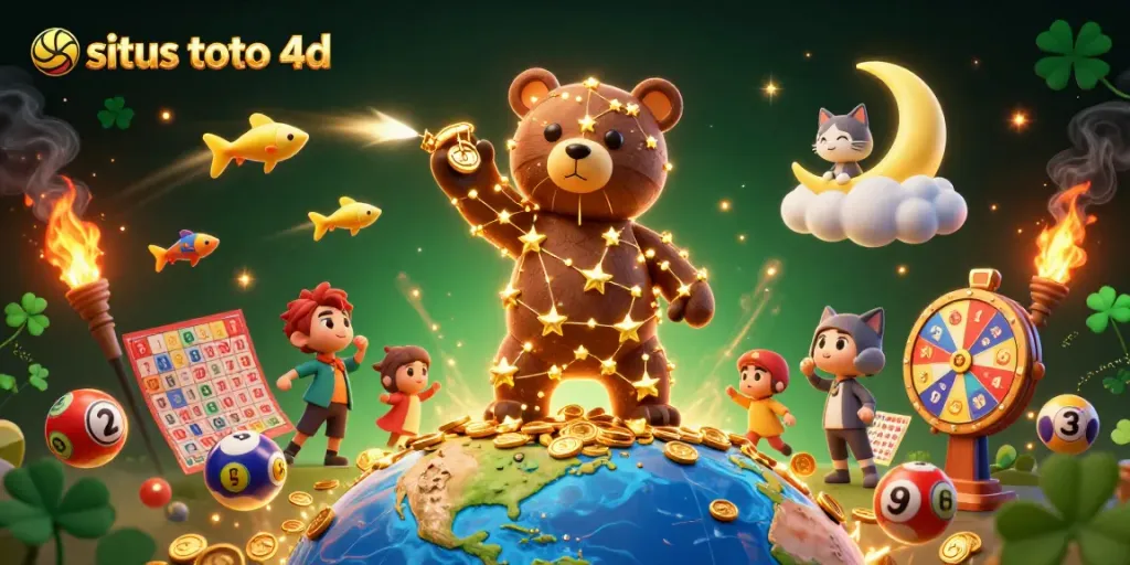 Engage in situs toto 4d excitement with an enchanting cosmic bear and vibrant lottery visuals.