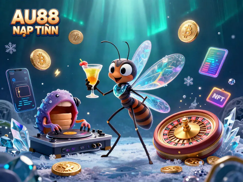Spin and win big with AU88 NẠP TIỀN, featuring a dynamic casino scene with colorful characters and cryptocurrency elements.