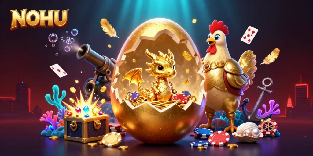 Experience thrilling gameplay at NOHU's vibrant online casino with golden treasures and dynamic elements.
