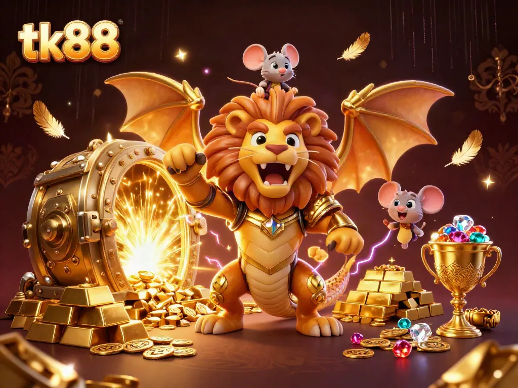 Experience thrilling adventures with tk88, the ultimate casino fantasy world featuring a chimera and treasures.