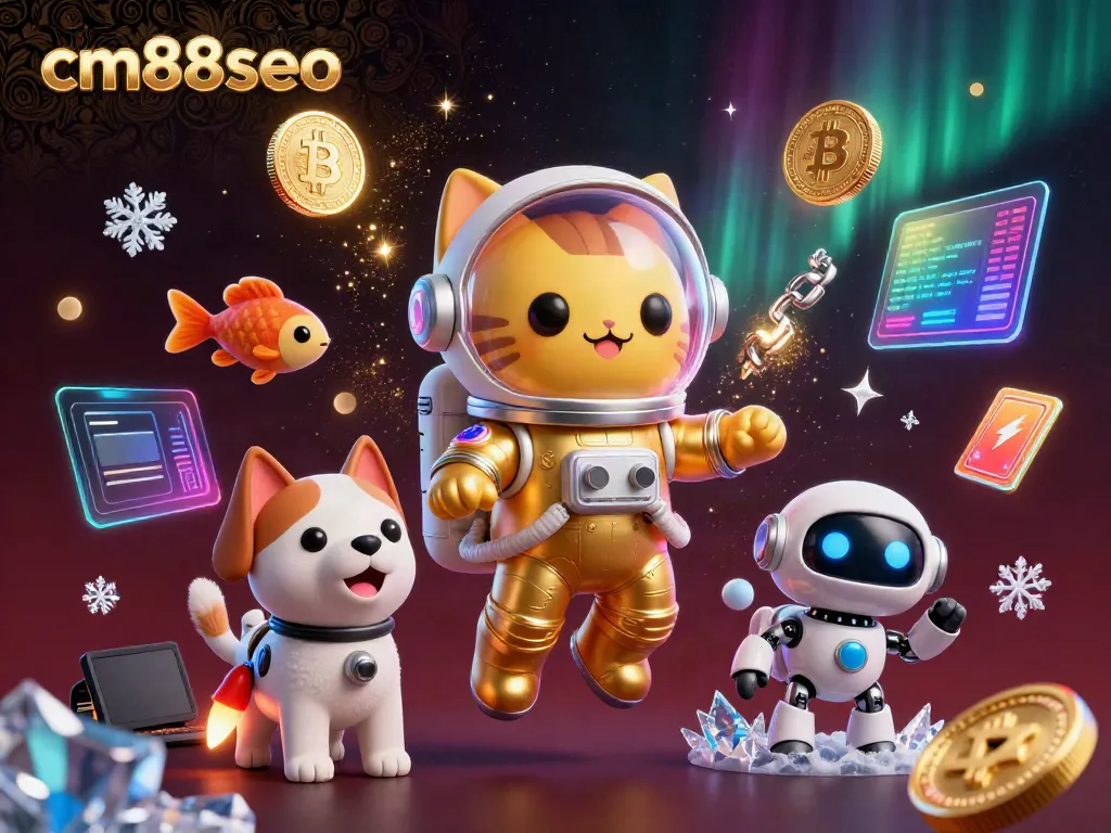 Engage with cm88seo in this vibrant 3D casino-themed illustration showcasing space elements and crypto coins.