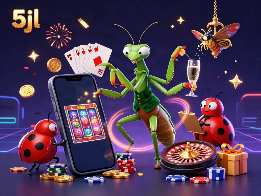 Experience the thrill of 5jl with a dynamic casino scene featuring vibrant characters and games.