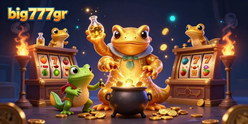 Experience big777gr's magical casino world with an alchemist, frog apprentice, and golden coins