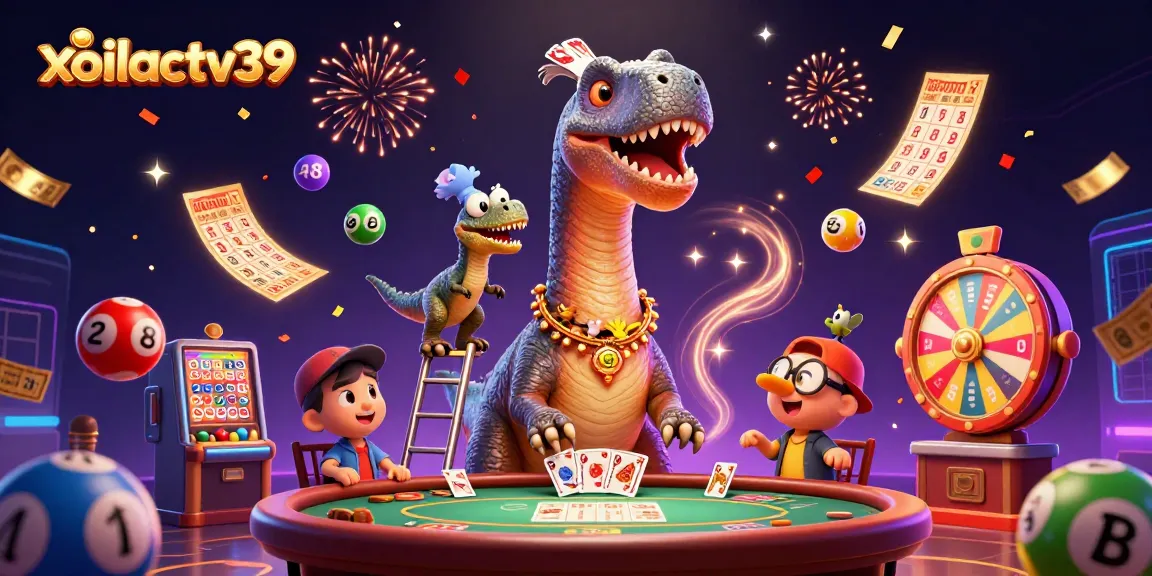 Experience the thrill of online gaming with xoilactv39's vibrant casino illustration showcasing a dynamic party scene.
